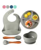 SilverStaar Baby Weaning Set - Silicone Suction Plate, Bowl, Spoon, Fork & Bib - Detachable Suction Base Feeding Set for Babies and Toddlers (Grey) - Buy Online on SooperMarket.com
