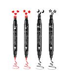 Go Ho 4 PCS Red and Black Liquid Eyeliner Stamp Pen - Waterproof Double-sided Seal Eyeliner Stencils for Long-Lasting, Smudge-Proof Cat Eye Look - Heart Star Moon Flower Design - 2 Red + 2 Black - Buy Online on SooperMarket.com