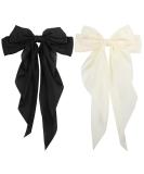 RosewineC 2 PCS Bow Hair Clips Solid Color Bow French Automatic Hair Clip with Long Silky Satin Tail Large Bows for Simple Women Girls Barrettes Hair Fastener Accessories (Black & White) - Buy Online on SooperMarket.com