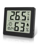 Pitasha Digital Thermo-Hygrometer - 3.2 Inch LCD Desktop Thermometer & Hygrometer with Temperature Humidity Display & Clock (Black) for Accurate Room Monitoring - Buy Online on SooperMarket.com
