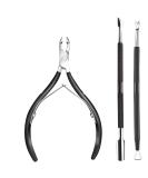 Professional Cuticle Nipper & Pusher - Stainless Steel Cuticle Remover Tool for Manicure & Pedicure (Black) - International Shipping Available - Buy Online on SooperMarket.com