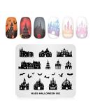 Halloween Nail Stamping Plate - Castle, Bat, Haunted House Patterns | Alexnailart HA002 - Buy Online on SooperMarket.com
