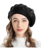 ZLYC Womens French Beret hat, Reversible Solid Color Cashmere Mosaic Warm Beret Cap for Girls Flower Black - Buy Online on SooperMarket.com