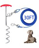 Dog Tie Out Cable and Stake 30ft Outside Dog Leash & Chain for Camping and Yard 16'' Heavy Duty Anti Rust Spiral Stake for Medium-Large Dogs Up to 125 lbs (30FT Blue) - Buy Online on SooperMarket.com