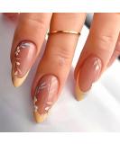 RikView French Tip Press on Nails - Medium Length Almond Glossy Yellow Acrylic Fake Nails | Perfect for a Chic Look - Buy Online on SooperMarket.com