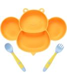Vicloon Baby Suction Plate Set with Bendable Fork & Spoon - Yellow Bee | Non-Slip Silicone Divided Plate for Self Feeding | BPA-Free & FDA Approved | Dishwasher Safe - Buy Online on SooperMarket.com