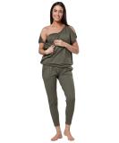 Happy Mama Maternity Breastfeeding Lounge Top Joggers Pyjamas Set - Khaki | Comfortable Nursing Pajamas for Women - Buy Online on SooperMarket.com