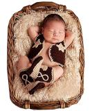 Pinbo Newborn Baby Photography Prop Crochet Knitted Cowboy Vest Shoes in Coffee - Adorable Infant Photo Shoot Outfit - Buy Online on SooperMarket.com