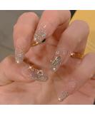 Glossy 3D Rhinestone Coffin Press On Nails - 24Pcs Medium Sparkly Glitter Designs for Women & Girls - Buy Online on SooperMarket.com