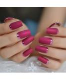 Slim Gorgeous Fake Nails Matte Rose Red with Metallic Moo Medium Size Frosted Artificial Acrylic Nail Art Tips L5231-1 - Buy Online on SooperMarket.com