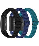 3-Pack Elastic Nylon Bands for Fitbit Inspire - Adjustable Replacement Straps in Black, Midnight Blue, and Azurite - Buy Online on SooperMarket.com
