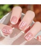 Cherry Blossom Flower Press on Nails - Short Pink Square Fake Nails with Nail Glue | French Acrylic Full Cover False Nails for Women & Girls - 24PCS - Buy Online on SooperMarket.com