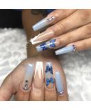 Brishow Butterfly Coffin False Nails - 24pcs French Long Acrylic Stick on Nails, Blue Assortment for Women and Girls - Buy Online on SooperMarket.com