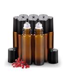 Sungwoo 12 Pack Essential Oil Roller Bottles 10ml - Amber Glass Roller Bottles with Stainless Steel Roller Balls and Caps for Travel Perfume and Lip Gloss - Buy Online on SooperMarket.com