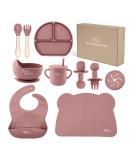 Yum Yum's Baby Weaning Set - Silicone Feeding Set of 10 with Suction Bowl, Spoon, Fork & Cup | Suction Plate & Baby Plate - Baby Gifts & Presents - Pink - Buy Online on SooperMarket.com