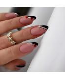 JUSTOTRY 24 Pcs Gold Swirl Stiletto False Nails Short with Heart Black French Press on Nails Fake Nails Short with Nail Glue Almond Stick on Nails for Women Nails Fake Nail for Nails Art Black&heart1 - Buy Online on SooperMarket.com