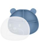 Happy T Baby Silicone Suction Plate with Lid | Toddler Self Feeding Plate | 3 Compartment Divided Dishes | Microwave & Dishwasher Safe | Non-Slip | Unbreakable | Blue - Buy Online on SooperMarket.com