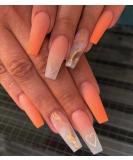 Brishow Heart Long Orange Ballerina Press-On Nails - 24PCs Acrylic Artificial Fingernails for Women & Girls - Buy Online on SooperMarket.com