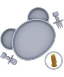 Suction Plate Baby Cutlery Set with Toothbrush, Bowl, Spoon, Fork - Dishwasher Safe, Pebble Grey - Buy Online on SooperMarket.com