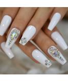 White 3D Shiny Holo Gems French Coffin Ballet False Nail Set | Coolnail Press-On Nails - 24pcs/set - Buy Online on SooperMarket.com