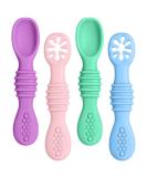 Vicloon Baby Fork and Spoon 4Pcs Set - Silicone Self Feeding Utensil for Infant Toddler - Easy Grip Soft Spoon Toddler Cutlery Kit - First Led Training Weaning - Blue/Pink/Purple/Green - Buy Online on SooperMarket.com