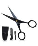 ONTAKI 5" Professional German Beard & Mustache Scissors With 2 Comb & Carrying Pouch Hand Forged With Bevel Edge For Precision - Perfect Mens Facial Hair Grooming Kit All Body or Facial Hair (Black) - Buy Online on SooperMarket.com