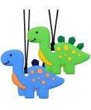 Silicone Dinosaur Chew Necklaces for Sensory Kids - Perfect for Autism, ADHD, SPD - Anxiety Relief and Fidget Reduction - Blue & Green - Buy Online on SooperMarket.com