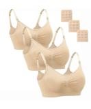 Dreamburn Maternity Nursing Bra XXL 3*Beige Style1 | Wireless Seamless Comfort | Adjustable Hooks & Removable Pads | Extenders Included - Buy Online on SooperMarket.com