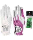 Zero Friction Ladies Compression-Fit Synthetic Golf Glove 2 Pack Includes free tee pack Universal-Fit - White-Lavender - Buy Online on SooperMarket.com
