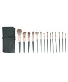 Complete 14-Piece Cosmetic Brush Kit for Sensitive Skin | Includes PU Bag | Green Eyeshadow & Foundation Tools | Worldwide Shipping - Buy Online on SooperMarket.com