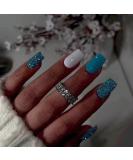 MISUD Short Square Press on Nails - Glossy Summer Blue Acrylic Nails | 24 pcs Squoval DIY False Nails with Bling Glitter Design - Buy Online on SooperMarket.com