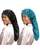 LadayPoa 2 Pcs Long Satin Sleep Cap for Women Girls - Black+Green Silky Bonnet for Long Curly Hair Protection - Buy Online on SooperMarket.com