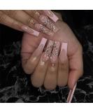 RikView Long Pink French Tip Press-On Nails - Square Acrylic Nails for Women | 24 PCs Set - Buy Online on SooperMarket.com