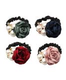 LOVEF 4Pcs Korean Fashion Pearl Hair Rope Rose Flower Hair band Rhinestone Hair Ties Rubber Band Hair Jewelry - Buy Online on SooperMarket.com