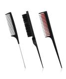 3 Piece Hair Styling Comb Set - Hair Brush, Teasing Comb, and Rat Tail Comb for Women - Black, Red, and Black - Buy Online on SooperMarket.com