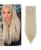 26" Long Straight Clip in Hair Extensions Full Head 8Pcs 18Clips Ombre Colorful Synthetic Hair Clip in Hairpiece Ash Blonde mix Bleach Blonde Ash Blonde mix Bleach Blonde 26 inch - Buy Online on SooperMarket.com