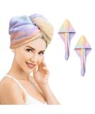 2 pieces of microfiber towel winding cloth rainbow quickly drying super absorbent twisted turban for drying the hair with buttons and dry hair hat for women and girls red - Buy Online on SooperMarket.com