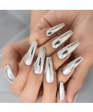 iMABC Silver Punk Metallic Press On False Nails Long Coffin Ballerina Chrome Mirror Fake Nails Full Cover Acrylic Nail Tips with Glue Tape For Women And Girls L5883-1 - Buy Online on SooperMarket.com