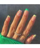 French Tip Press On Nails Short with White Flower Design | Yellow Green French False Nails | Spring Acrylic Stick On Nails for Women - Buy Online on SooperMarket.com