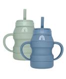 Hippypotamus Silicone Transition Cups - Squeeze-Proof Toddler Cups With Straw & Lid - Removable Handles - Set of 2 (Sage/Fog) Sage / Fog - Buy Online on SooperMarket.com