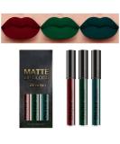 3Pcs Dark Green Army Green Cherry Red Matte Lipstick Lip Stain Set - Long Lasting & Waterproof Lipstick Set (Set08) - Buy Online on SooperMarket.com