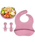 Vicloon Baby Weaning Set - 4 Pcs Silicone Feeding Set | BPA Free Suction Plate, Bib, Spoon & Fork | Toddlers & Kids Plates | Pink Bear Design - Buy Online on SooperMarket.com