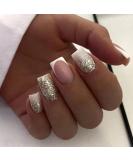 Glitter Acrylic French Tip Press On Nails - Square False Nails with Cute Designs - Medium White Full Cover Stick On Nails for Women - Manicure Decoration - Style 6 - Buy Online on SooperMarket.com
