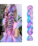 Aomig Braids Extensions 4 colors of artificial hair for braiding 24 "strands of hair for braiding hair simple hair braid extensions for hair box braid for braid braids (purple/pink/green/blue) 1PC color mixture - Buy Online on SooperMarket.com