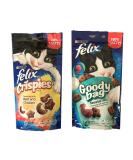 Felix Goody Bag & Crispies Cat Treats Bundle - Crispies (Beef & Chicken) and Seaside Mix (Salmon Pollock & Trout) 60g (one bag of each) - Buy Online on SooperMarket.com