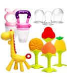 HONGTEYA Teething Toys for Babies 0-12 Months - 6 Pack BPA Free Silicone Teethers and Fruit Feeders Set (Pink) - Buy Online on SooperMarket.com