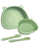 Qshare Suction Baby Plate and Bowl Set | Fork Spoon | Silicone Feeding Supplies for Toddler Self-Feeding | BPA-Free | Bears-Green - Buy Online on SooperMarket.com