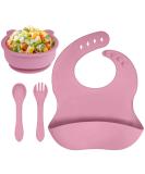 Vicloon Baby Weaning Set 4 Pcs | Silicone Feeding Set with Suction Plate, Bowl, Bib, Spoon & Fork | BPA Free | Toddlers & Kids Bowl Set | Pink Bear Sucker Bowl - Gift for Kids - Buy Online on SooperMarket.com