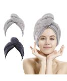 2 Pack Hair Drying Towels, Hair Towel Wrap, Super Absorbent Microfiber Hair Towel Turban with Button Design to Dry Hair Quickly(Dark Gray&Light Gray) - Buy Online on SooperMarket.com