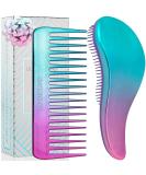 Detangling Brush and Wide Tooth Comb Set - Lightweight Hair Brush and Comb for Women and Kids Easy to Hold Hairbrush for Wet or Dry  Fine  Curly  Thick  Afro Hair by Lily England - Ombre (Blue/Lilac) Mermaid - Buy Online on SooperMarket.com